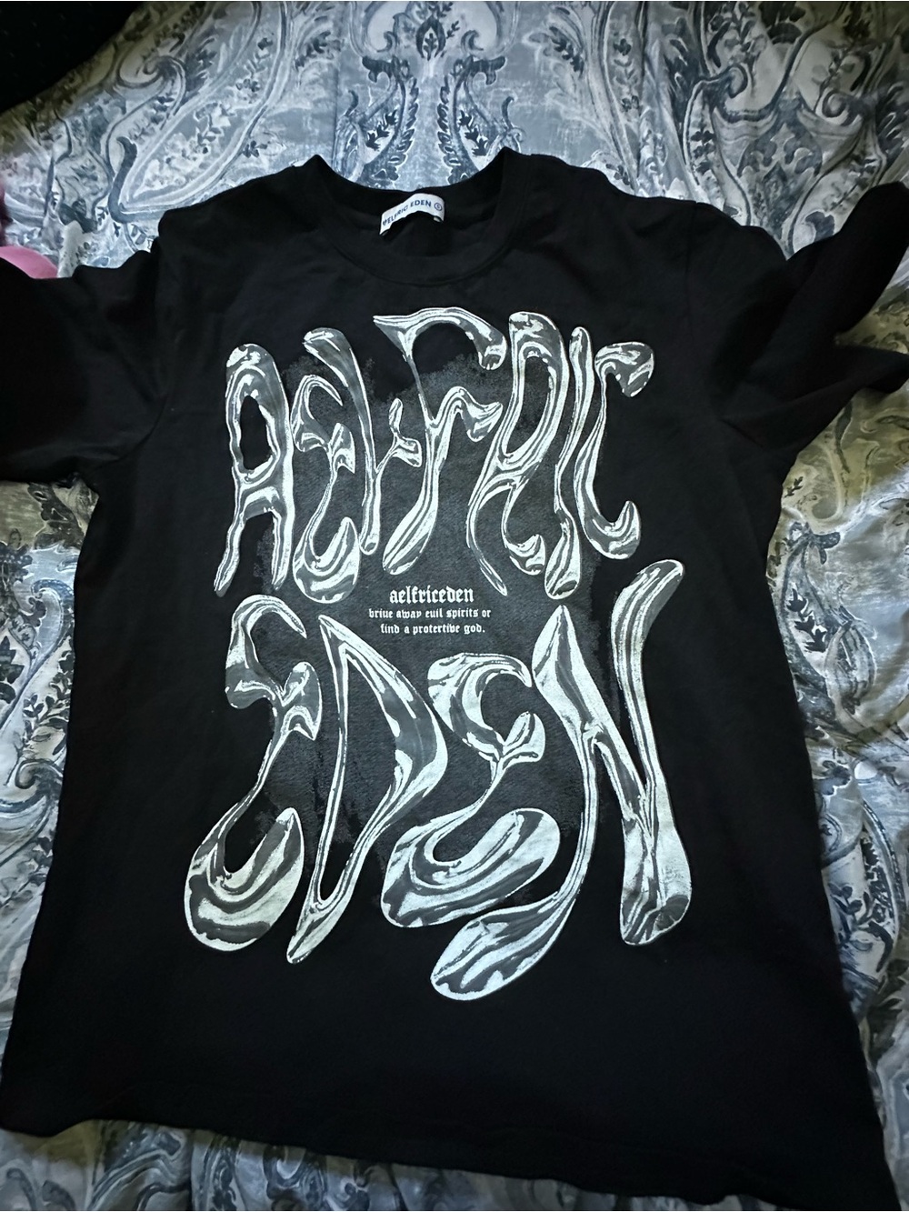 Aelfric Eden Black Tee with Silver Swirl Logo